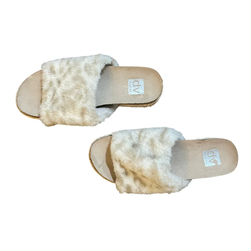 DV by Dolce Vita Womens Leopard‎ Faux Fur Platform Slide Sandals Size 6